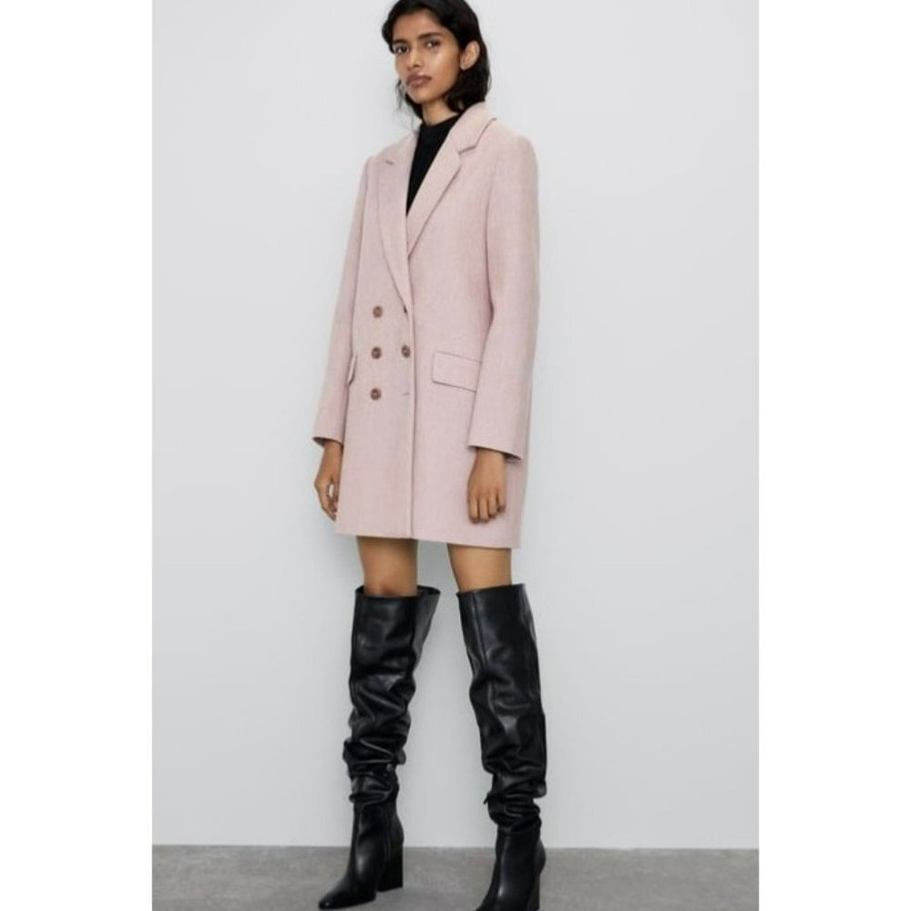 ZARA BLUSH PINK DOUBLE BREASTED JACKET COAT SIZE SMALL